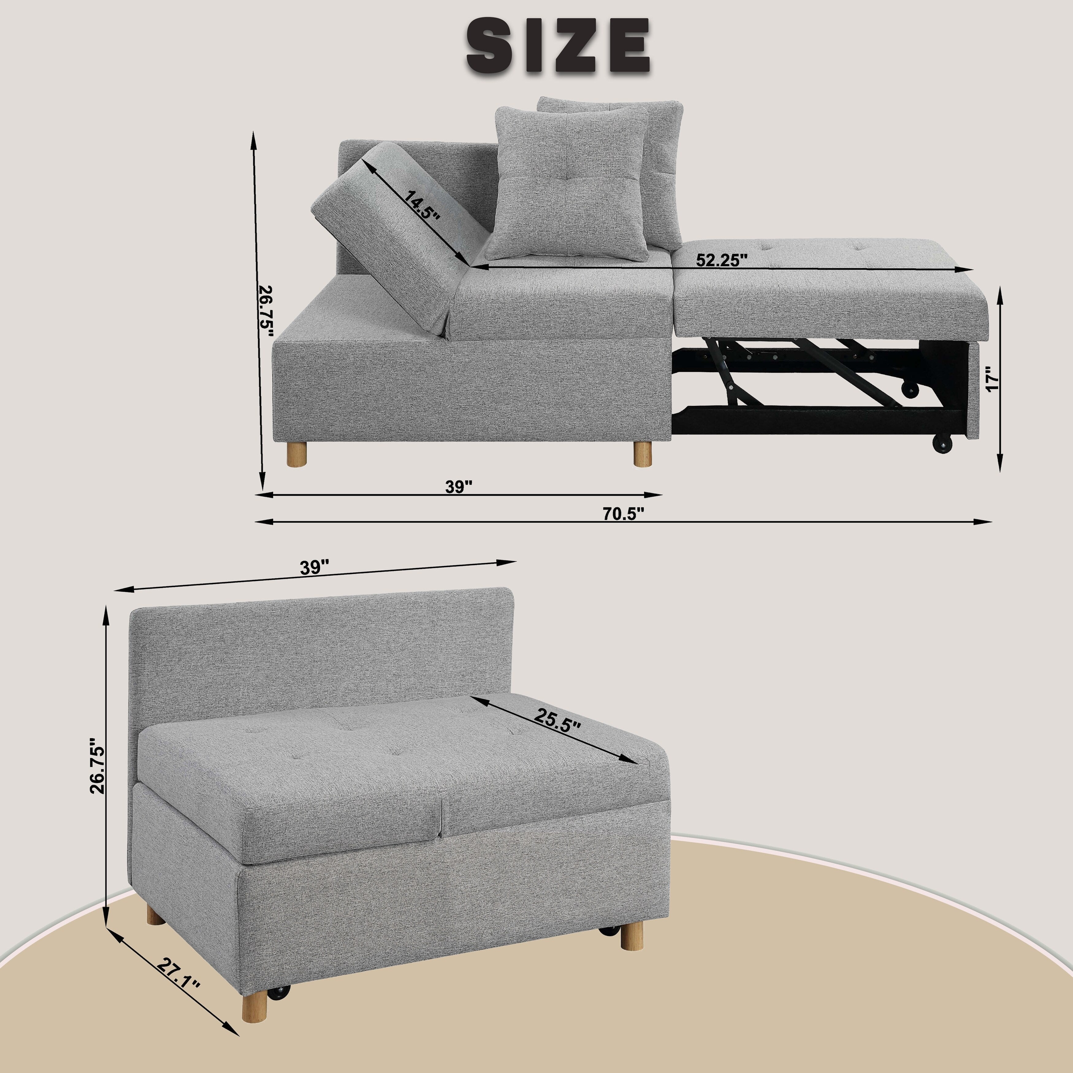 4-in-1 Single Convertible Sofa Bed with Adjustable Back