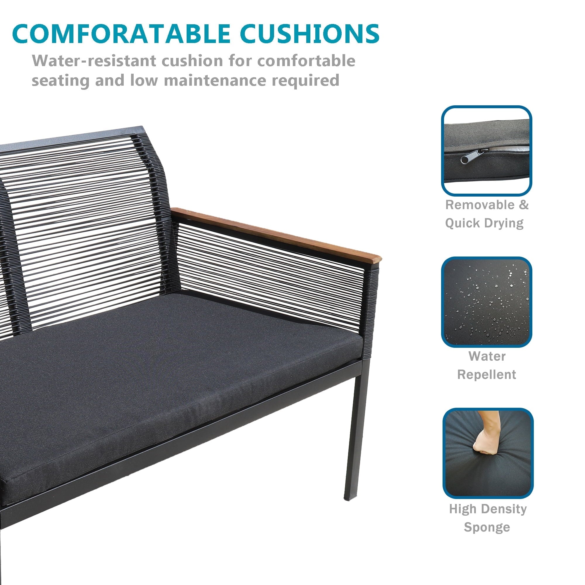 4-pc. Black Wicker Cord Patio Conversation Set