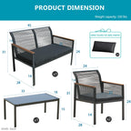 4-pc. Black Wicker Cord Patio Conversation Set