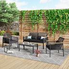 4-pc. Black Wicker Cord Patio Conversation Set