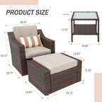4-piece/5-piece Outdoor Patio Wicker Lounge Chair Conversation Set with Coffee Table and Cushions