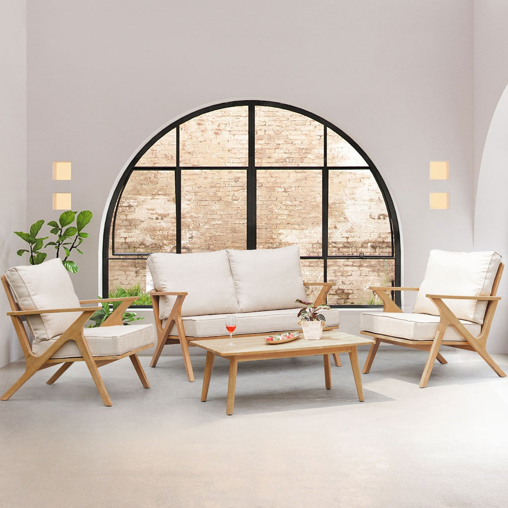 4-piece Patio Set, Outdoor Seating Sofa Set with Cushions & Back Pillow, Outdoor Conversation Set with Coffee Table