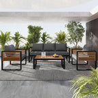 4-pieces Outdoor Furniture Conversation Set, Garden Sofa Set With Removable Cushion