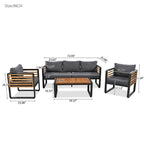 4-pieces Outdoor Furniture Conversation Set, Garden Sofa Set With Removable Cushion