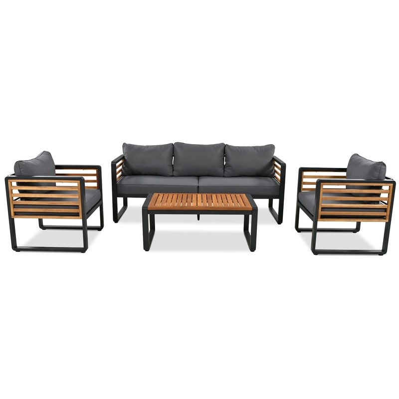 4-pieces Outdoor Furniture Conversation Set, Garden Sofa Set With Removable Cushion