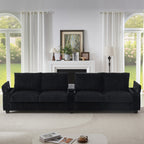 4-seater Corduroy Sofa Couch 133 Modern Sofa with USB Ports, Hidden Storage Arms, Flip-Top Cup Holders for Living Room