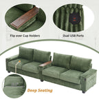 4-seater Corduroy Sofa Couch 133 Modern Sofa with USB Ports, Hidden Storage Arms, Flip-Top Cup Holders for Living Room