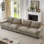 4-seater Corduroy Sofa Couch 133 Modern Sofa with USB Ports, Hidden Storage Arms, Flip-Top Cup Holders for Living Room