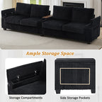 4-seater Corduroy Sofa Couch 133 Modern Sofa with USB Ports, Hidden Storage Arms, Flip-Top Cup Holders for Living Room