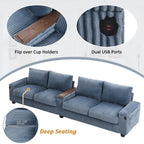 4-seater Corduroy Sofa Couch 133 Modern Sofa with USB Ports, Hidden Storage Arms, Flip-Top Cup Holders for Living Room