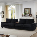 4-seater Corduroy Sofa Couch 133 Modern Sofa with USB Ports, Hidden Storage Arms, Flip-Top Cup Holders for Living Room