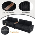4-seater Corduroy Sofa Couch 133 Modern Sofa with USB Ports, Hidden Storage Arms, Flip-Top Cup Holders for Living Room