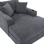 43.5Oversized Chaise Lounger Modern Style Sofa Couch,with Pillows,Charge Station & Cup Holders,Chenille Fabric