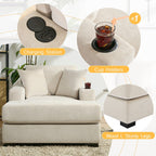 43.5Oversized Chaise Lounger Modern Style Sofa Couch,with Pillows,Charge Station & Cup Holders,Chenille Fabric