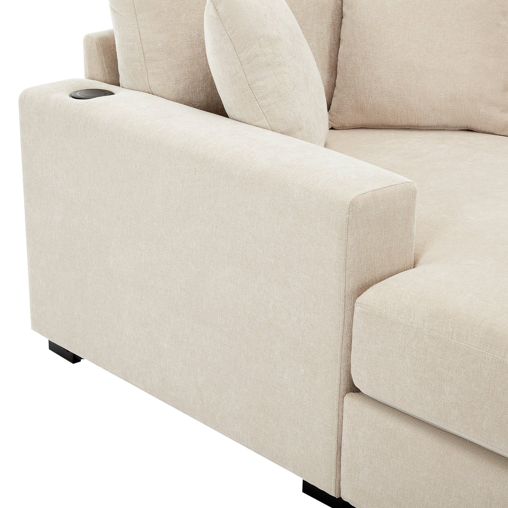 43.5Oversized Chaise Lounger Modern Style Sofa Couch,with Pillows,Charge Station & Cup Holders,Chenille Fabric