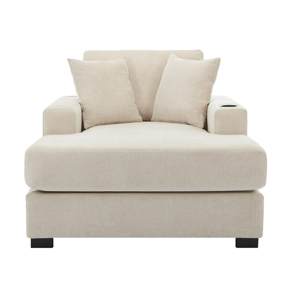 43.5Oversized Chaise Lounger Modern Style Sofa Couch,with Pillows,Charge Station & Cup Holders,Chenille Fabric