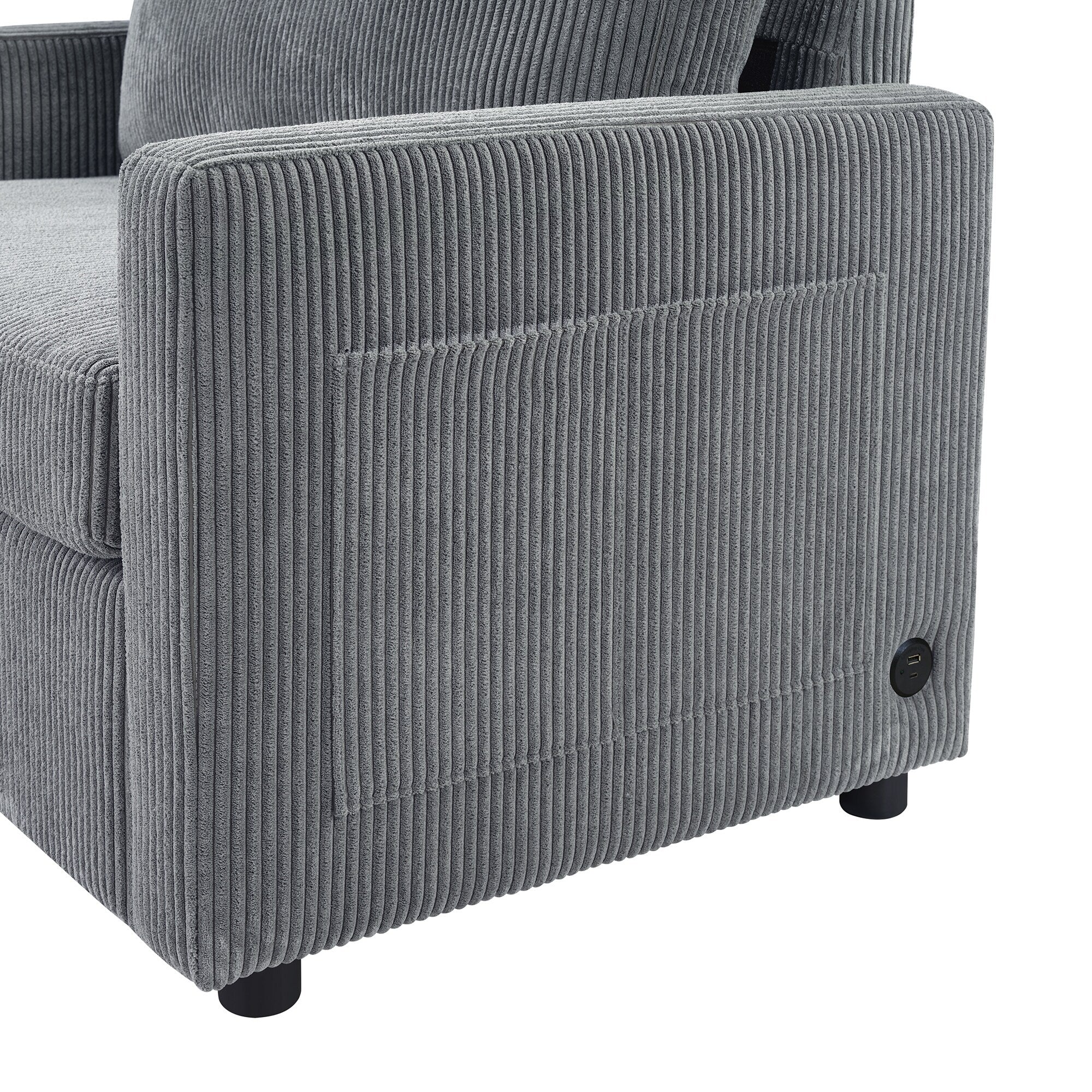 47.2 Corduroy Twin Sleeper Sofa with Foldable Mattress, Side Table, USB Ports, and Storage Pocket