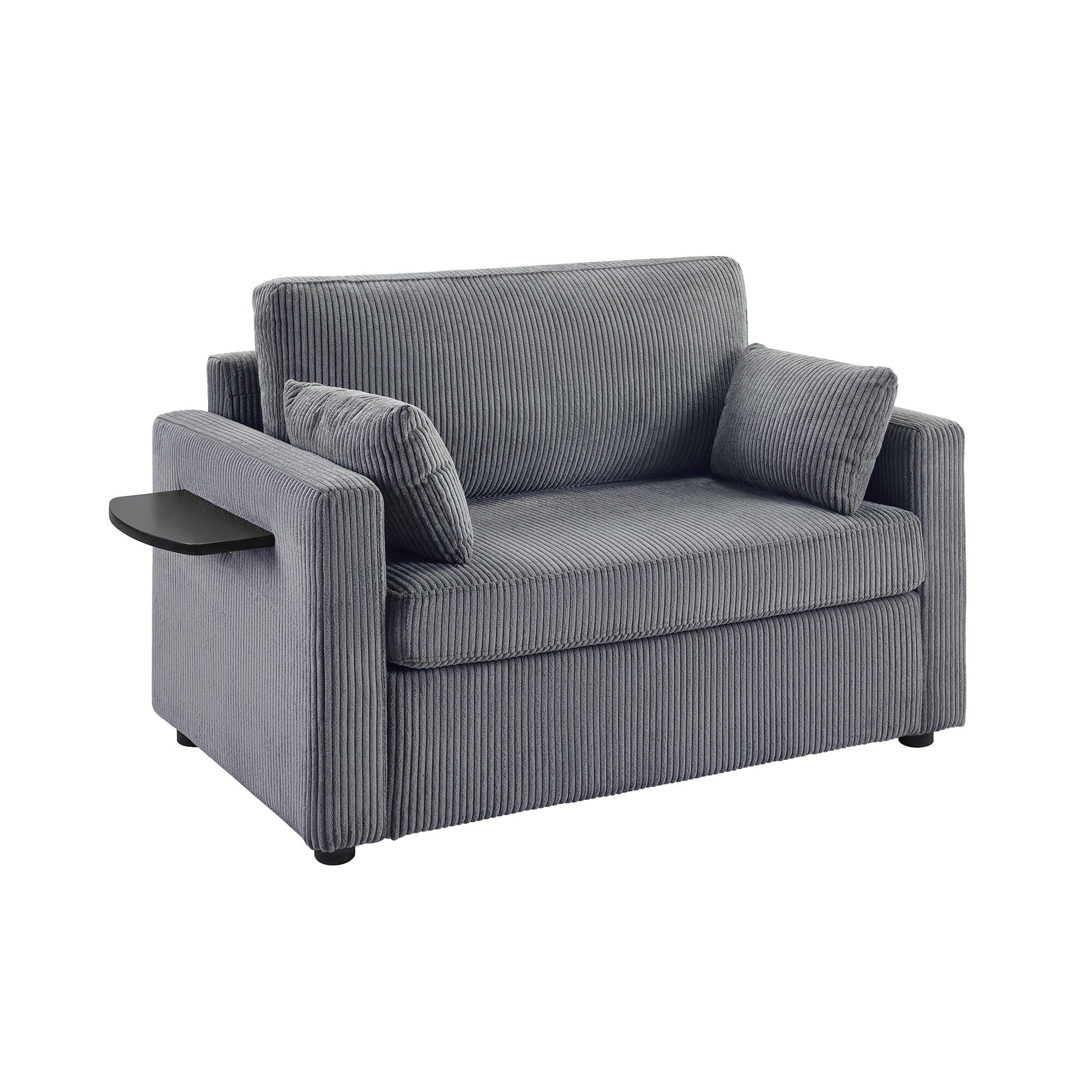 47.2 Corduroy Twin Sleeper Sofa with Foldable Mattress, Side Table, USB Ports, and Storage Pocket