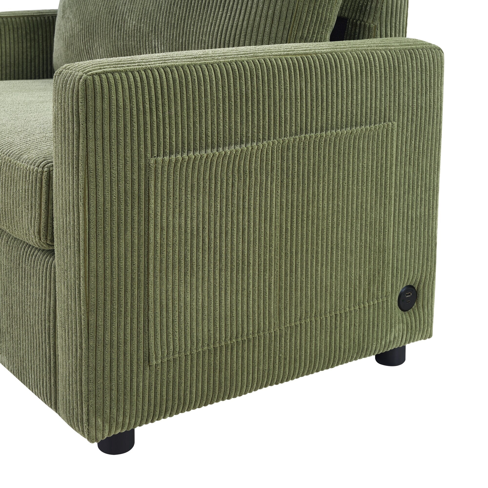 47.2 Corduroy Twin Sleeper Sofa with Foldable Mattress, Side Table, USB Ports, and Storage Pocket