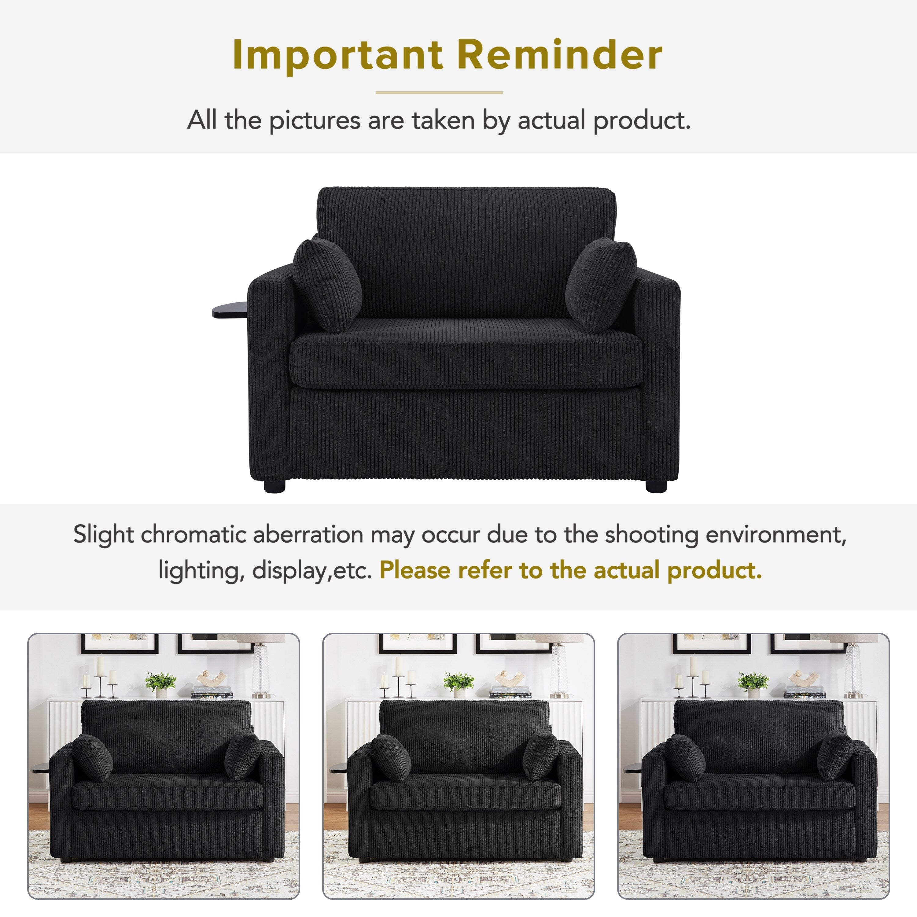 47.2 Corduroy Twin Sleeper Sofa with Foldable Mattress, Side Table, USB Ports, and Storage Pocket