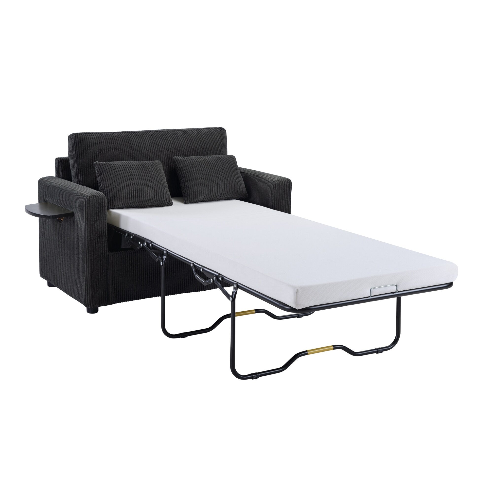 47.2 Corduroy Twin Sleeper Sofa with Foldable Mattress, Side Table, USB Ports, and Storage Pocket