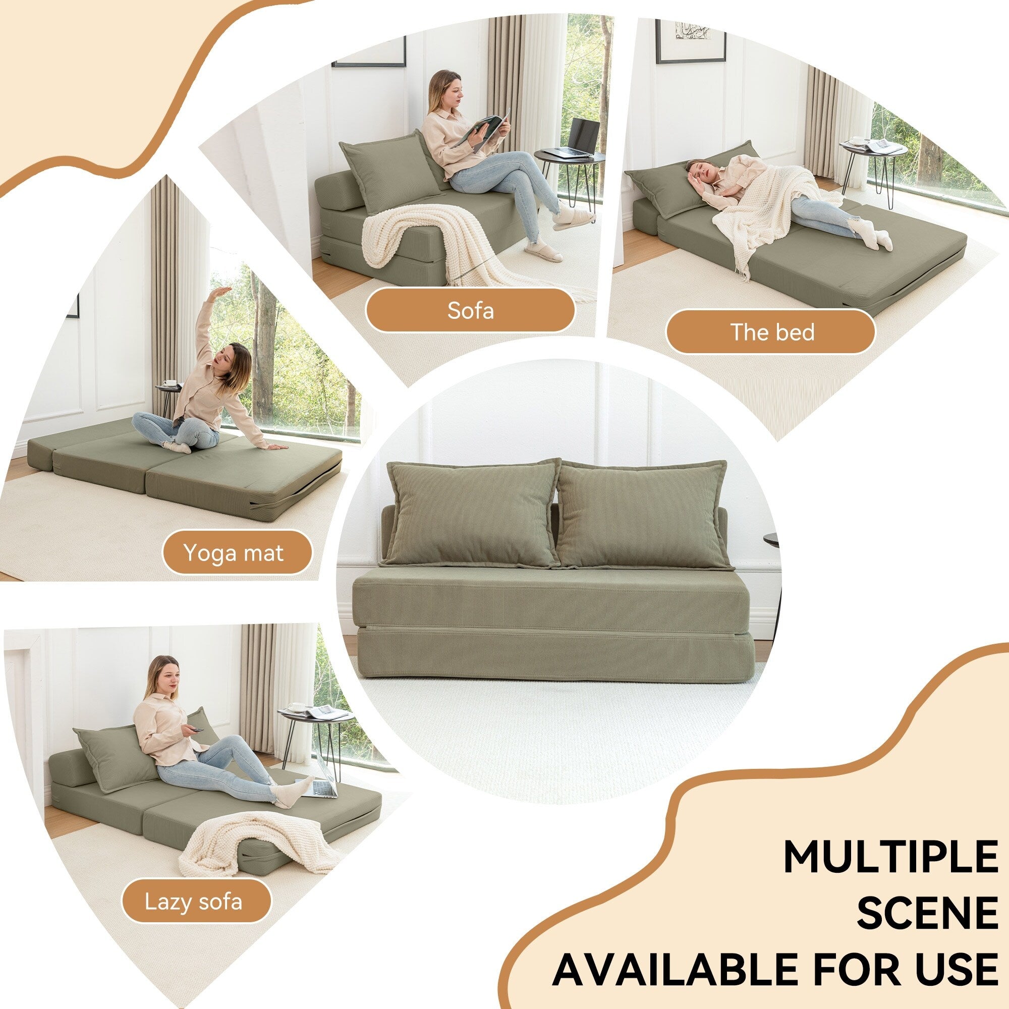 47.63 Corduroy 2-Seater Sleeper Sofa with Pillow Floor Mattress Floor Couch with Backrest for Living Room