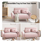 47.6 Wood 2-Seat Sofa with Convertible Tray and Curved Armrests - Compact Luxury Seating for Small Spaces