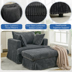 47.7 Oversized Corduroy Chaise Longue with Ottoman