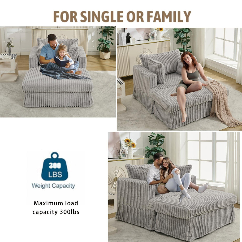 47.7 Oversized Corduroy Chaise Longue with Ottoman
