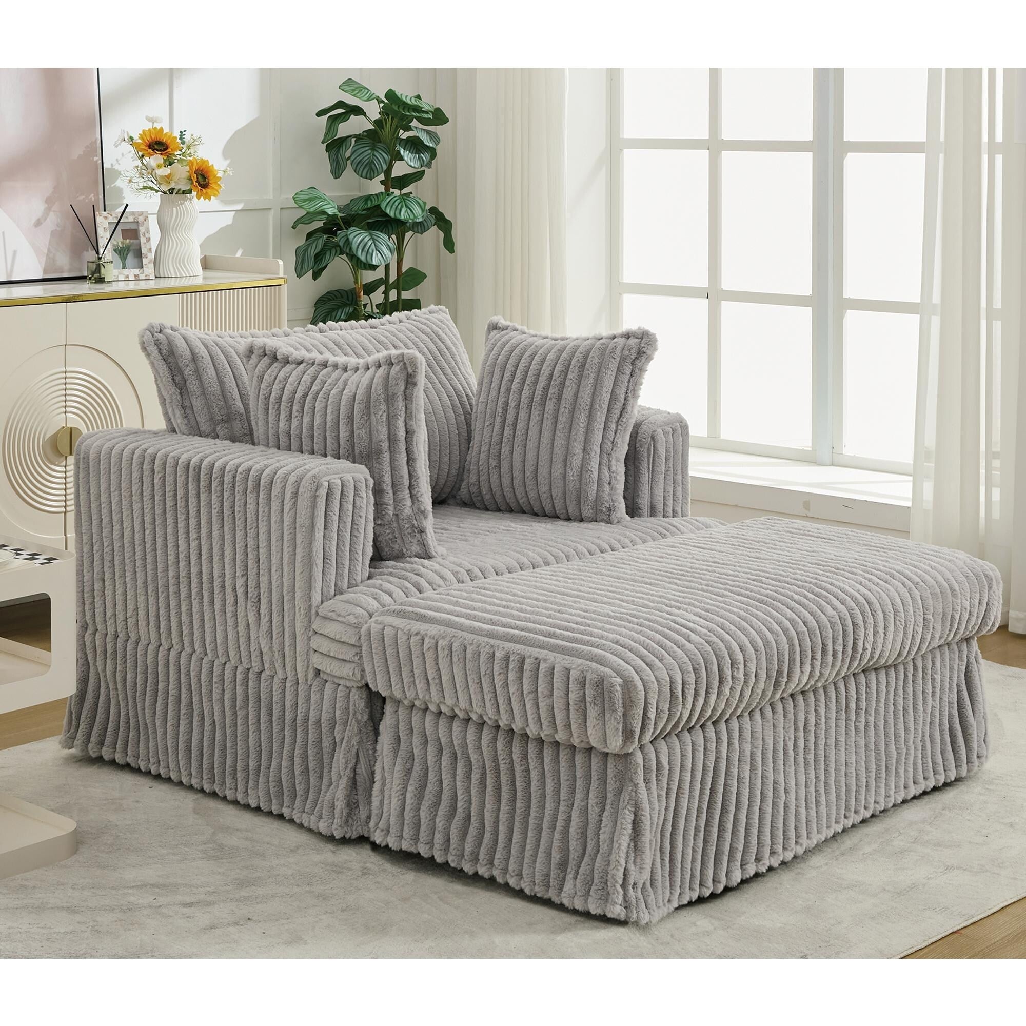 47.7 Oversized Corduroy Chaise Longue with Ottoman
