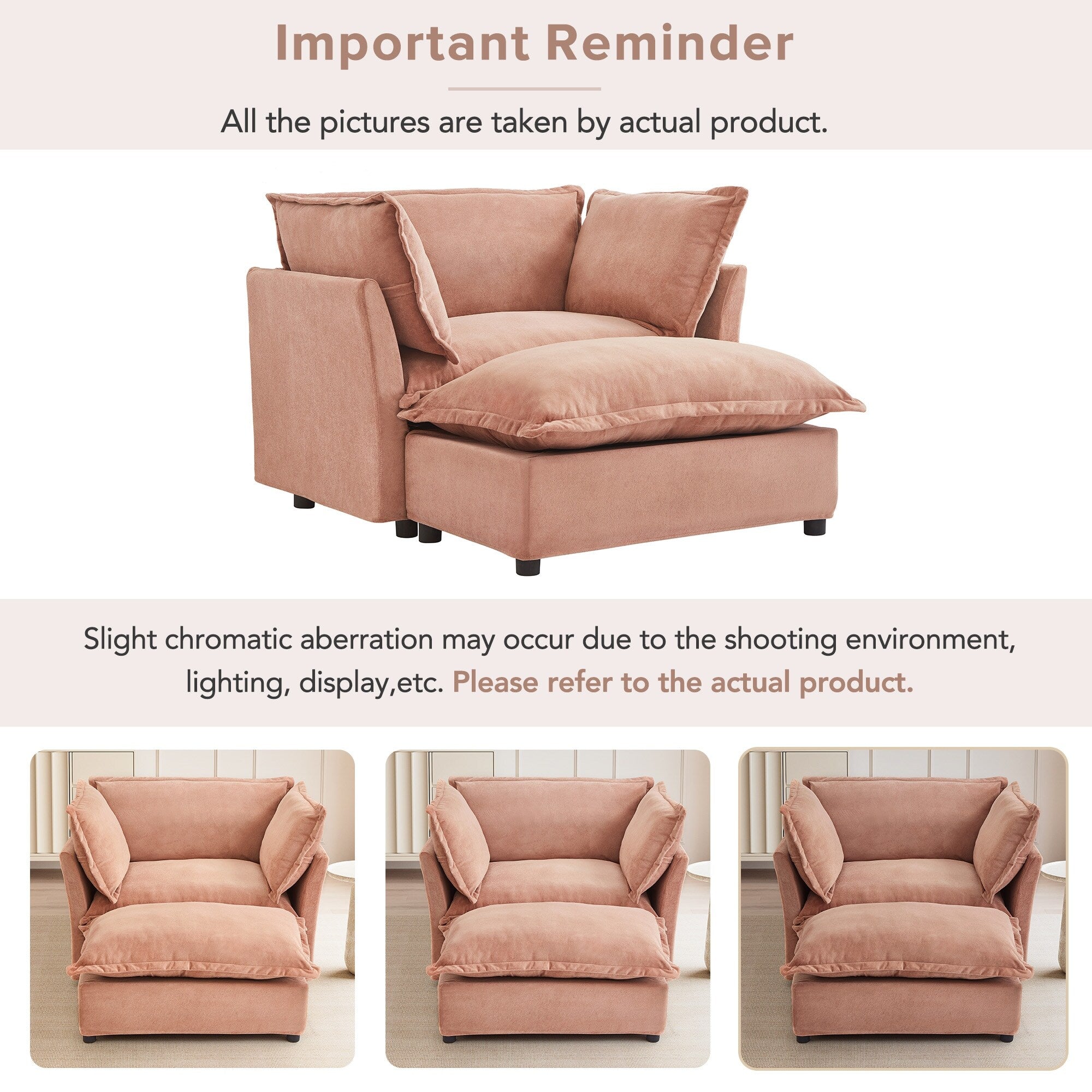 47 Modern Armchair Sofa with Ottoman - Upholstered Lounge Chair, Wide Seat, Curved Armrests & Soft Pillows for Living Room
