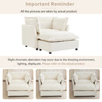 47 Modern Armchair Sofa with Ottoman - Upholstered Lounge Chair, Wide Seat, Curved Armrests & Soft Pillows for Living Room