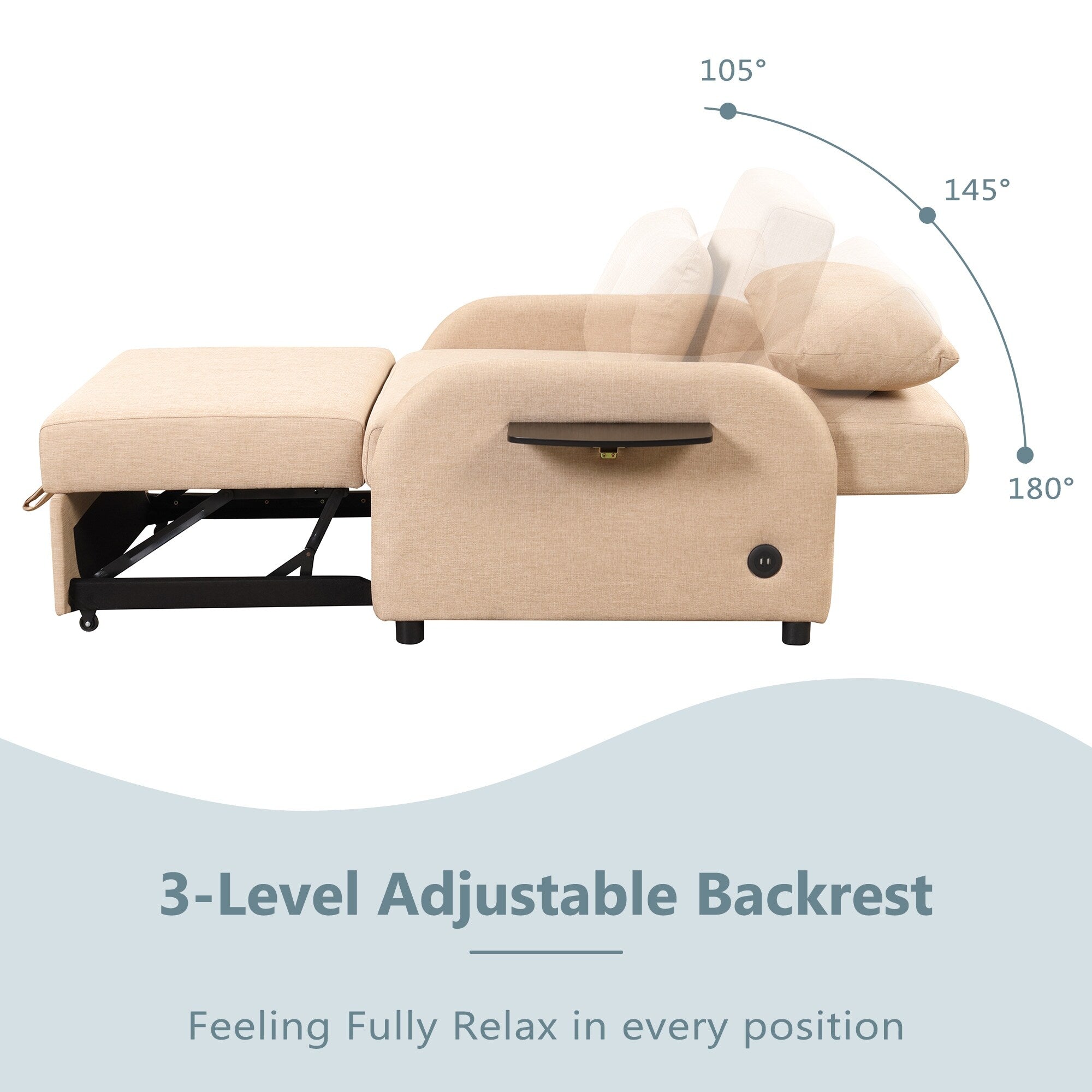 48.82-Seater Sleeper Sofa 3 in 1 with 2 Wing Table and USB Charge
