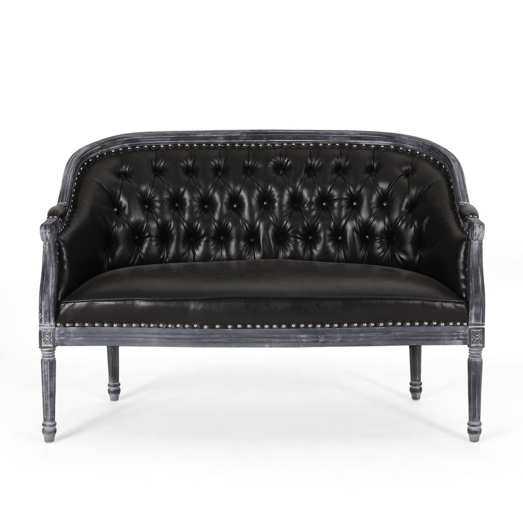 49.5 Faux Leather Loveseat Sofa with Turned Legs and Nailheads for Living Room