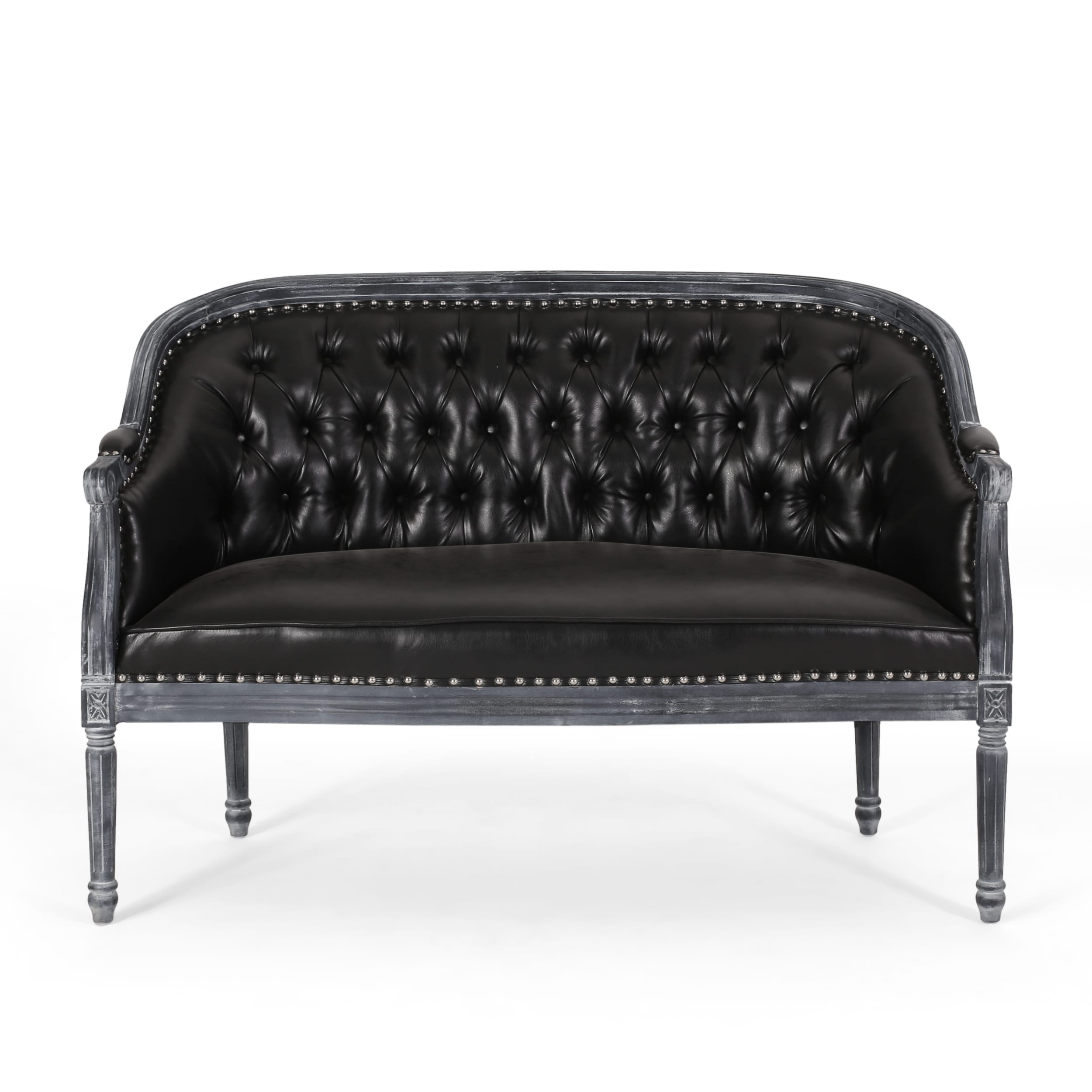49.5 Faux Leather Loveseat Sofa with Turned Legs and Nailheads for Living Room