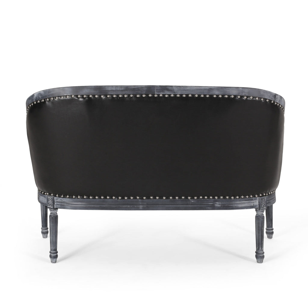 49.5 Faux Leather Loveseat Sofa with Turned Legs and Nailheads for Living Room