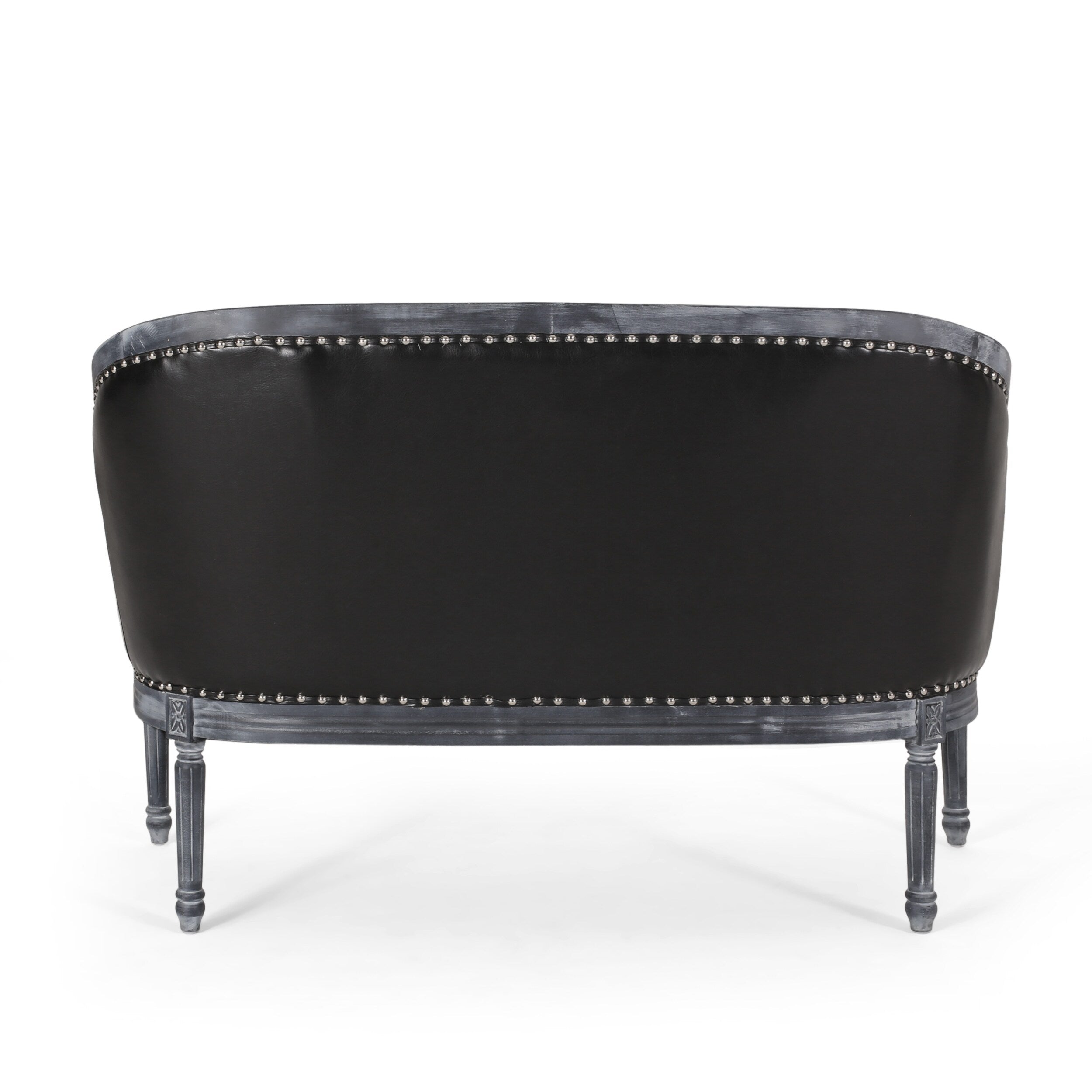 49.5 Faux Leather Loveseat Sofa with Turned Legs and Nailheads for Living Room