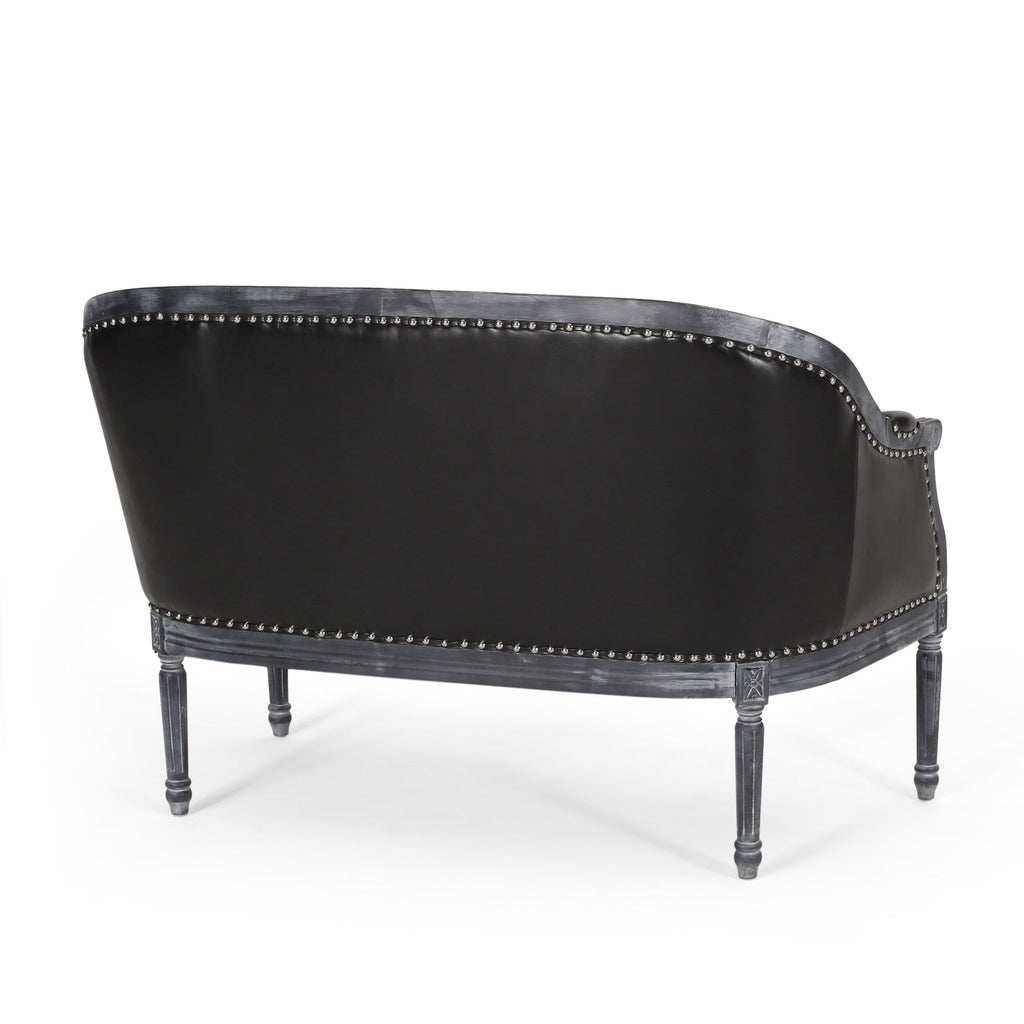 49.5 Faux Leather Loveseat Sofa with Turned Legs and Nailheads for Living Room