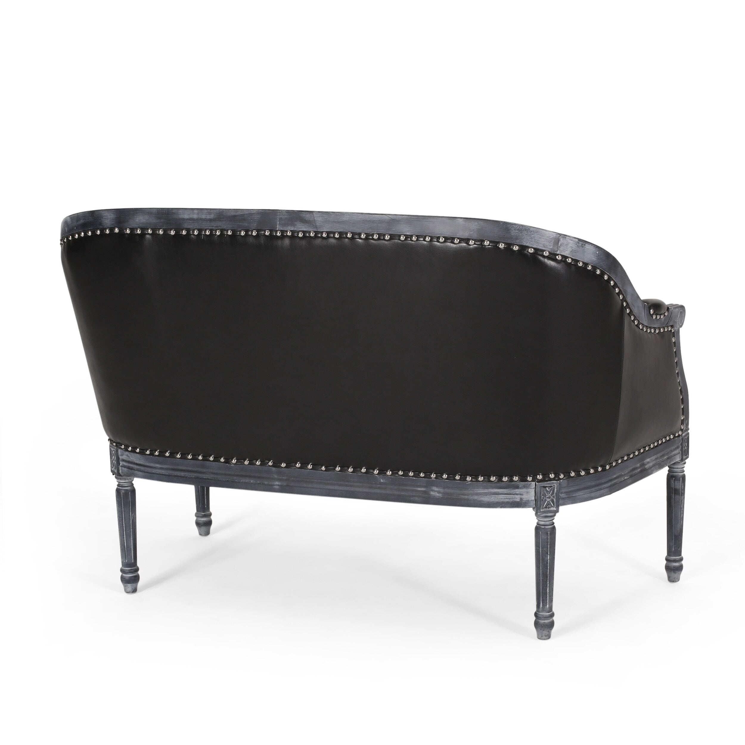 49.5 Faux Leather Loveseat Sofa with Turned Legs and Nailheads for Living Room