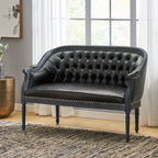 49.5 Faux Leather Loveseat Sofa with Turned Legs and Nailheads for Living Room