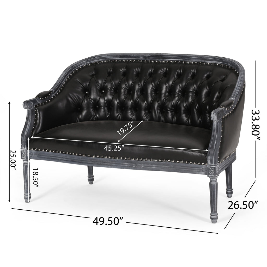 49.5 Faux Leather Loveseat Sofa with Turned Legs and Nailheads for Living Room