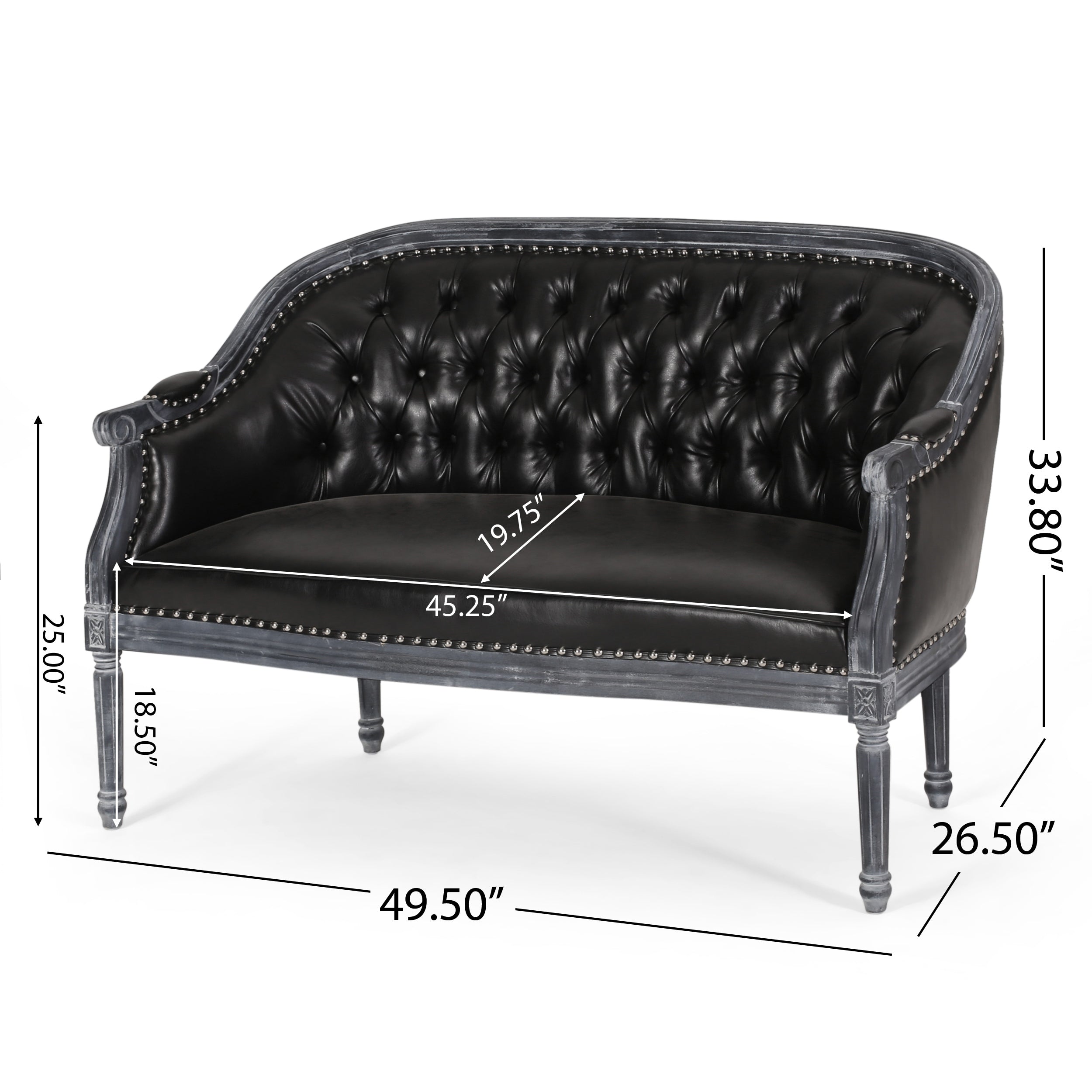 49.5 Faux Leather Loveseat Sofa with Turned Legs and Nailheads for Living Room