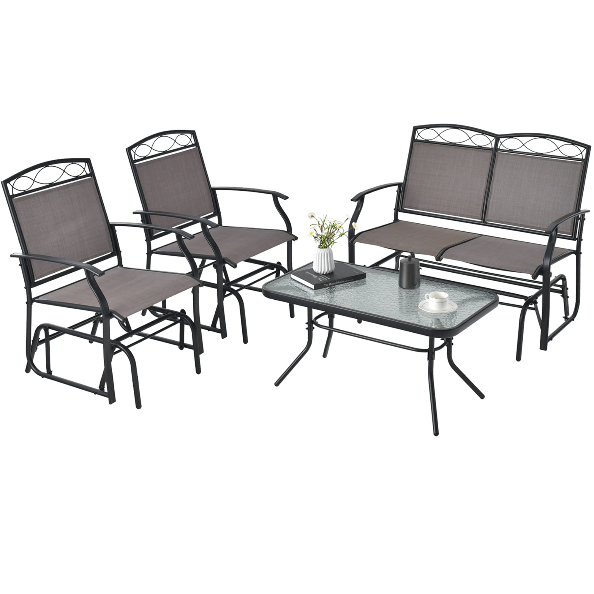 4PCS Patio Glider Conversation Set Rocking Chair Table Heavy-Duty