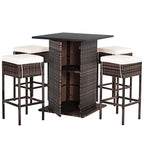 5 PCS Outdoor Rattan Bar Set Patio Bar Furniture with Cushions Stools