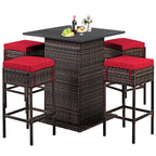 5 PCS Outdoor Rattan Bar Set Patio Bar Furniture with Cushions Stools