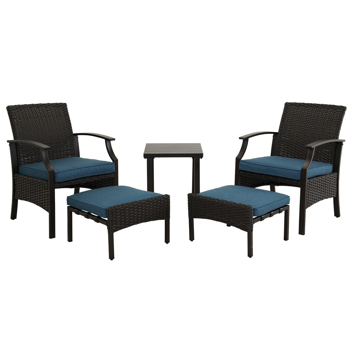 5 PCS Patio Conversation Set with Cushions with Coffee Table & Ottoman