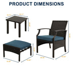 5 PCS Patio Conversation Set with Cushions with Coffee Table & Ottoman