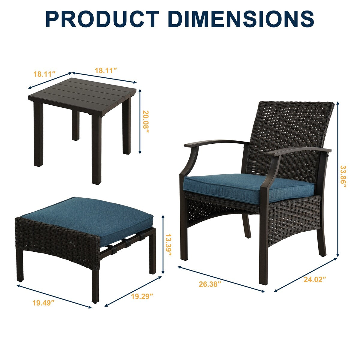 5 PCS Patio Conversation Set with Cushions with Coffee Table & Ottoman