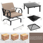 5 PCS Patio Dining Set Heavy-Duty Rocking Chairs w/ Fire Pit Table