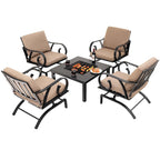 5 PCS Patio Dining Set Heavy-Duty Rocking Chairs w/ Fire Pit Table